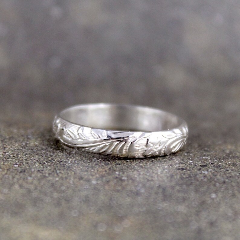 Floral Pattern Sterling Silver Band Wedding Bands Stacking