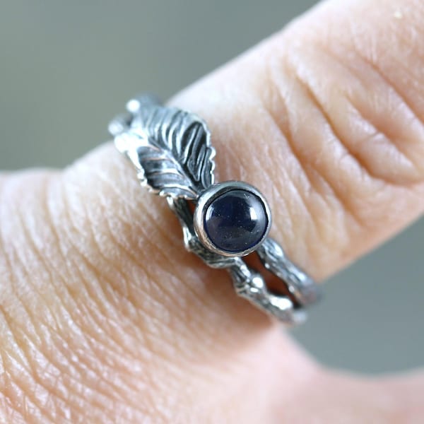 Twig & Leaf Blue Sapphire Engagement Ring Set LIMITED image 3