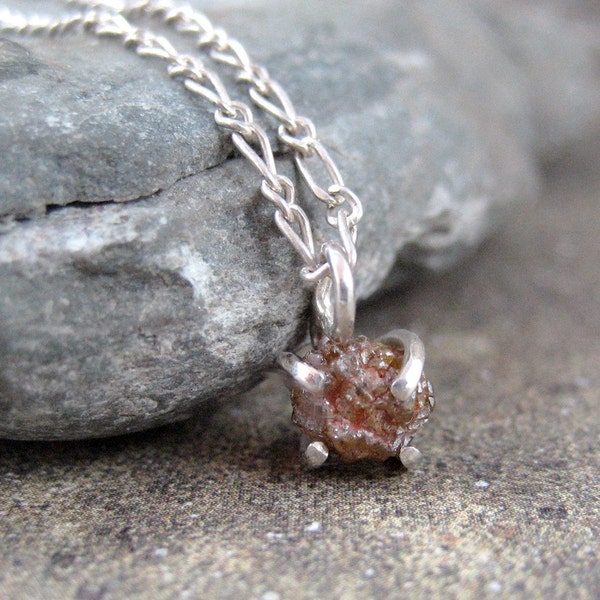 Raw Uncut Rough Diamond Pendant  -  Sterling Silver - Raw Gemstone Necklace - April Birthstone - Conflict Free Raw Gemstone