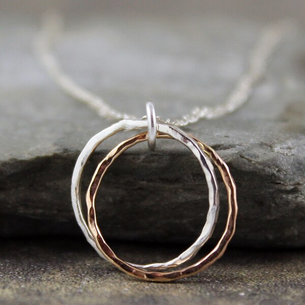 Infinity Necklace - Intertwined Rolling Rings Pendant - Sterling Silver and 14K Gold Filled - Anniversary Necklace - Best Friends