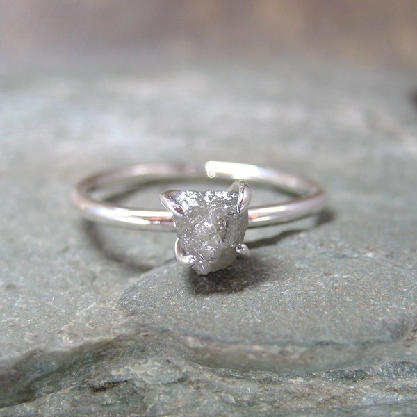 Rough Diamond Solitaire and Sterling Silver Ring - Silver Artisan Jewellery - Handmade and Designed by A Second Time