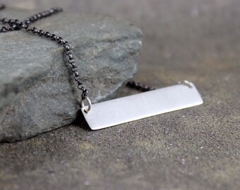 Sterling Silver Bar Necklace - Textured Bar Pendant - Matte Finish - Adjustable Necklace - Rustic Jewellery Made in Canada