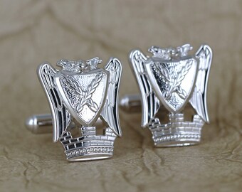 Vintage Shield Design Cufflinks - Silver Tone - Vintage Men's Jewellery - Formal Wear Accessory - Grooms Gift