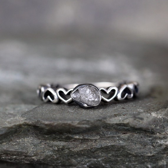 Nieoszlifowany Diament Design Serca Zespół Pierścionek Etsy