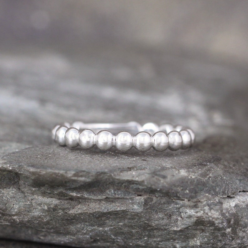Sterling Silver Stackable Band Bead Ring Commitment Ring Modern Wedding Band Miniature Ball Ring