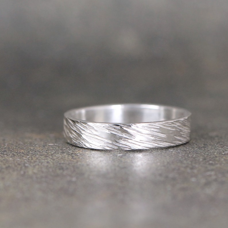 4mm Hammered Bark Texture Wedding Band Sterling Silver Etsy