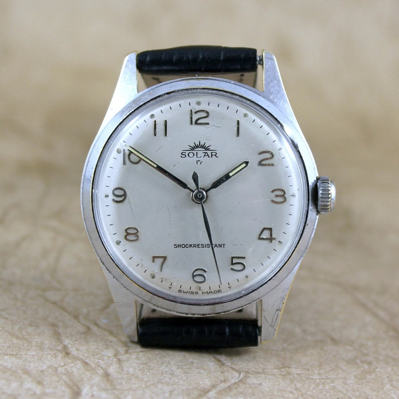 Vintage Solar Wrist Watch 17 Jewel Swiss Made Mechanical Etsy