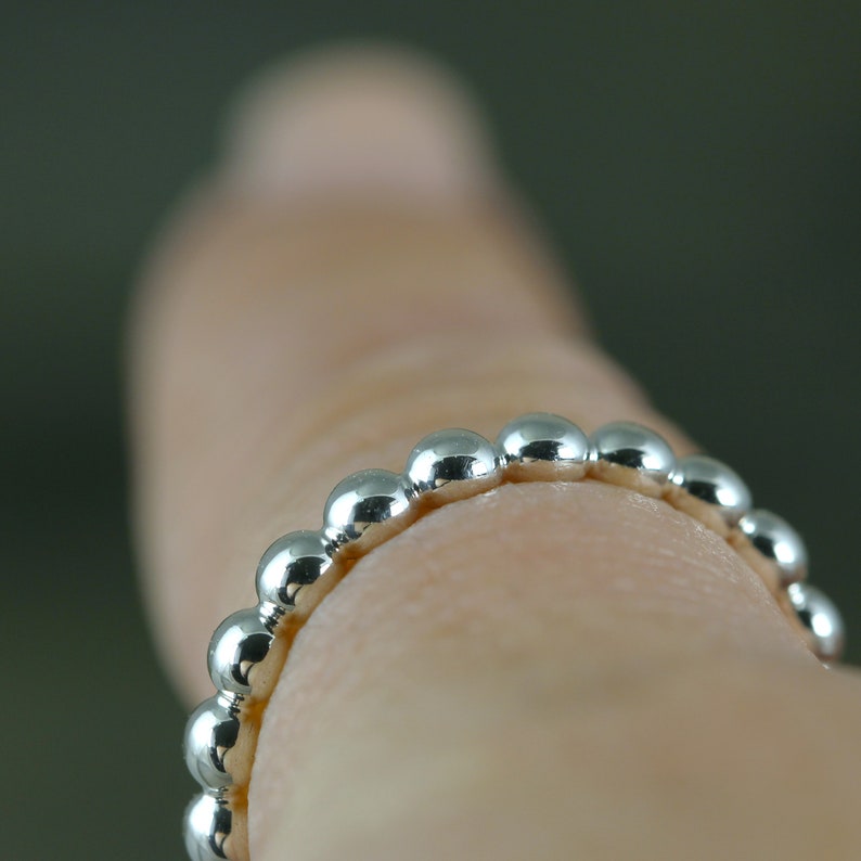 Sterling Silver Stackable Band Bead Ring Commitment Ring Modern Wedding Band Miniature Ball Ring