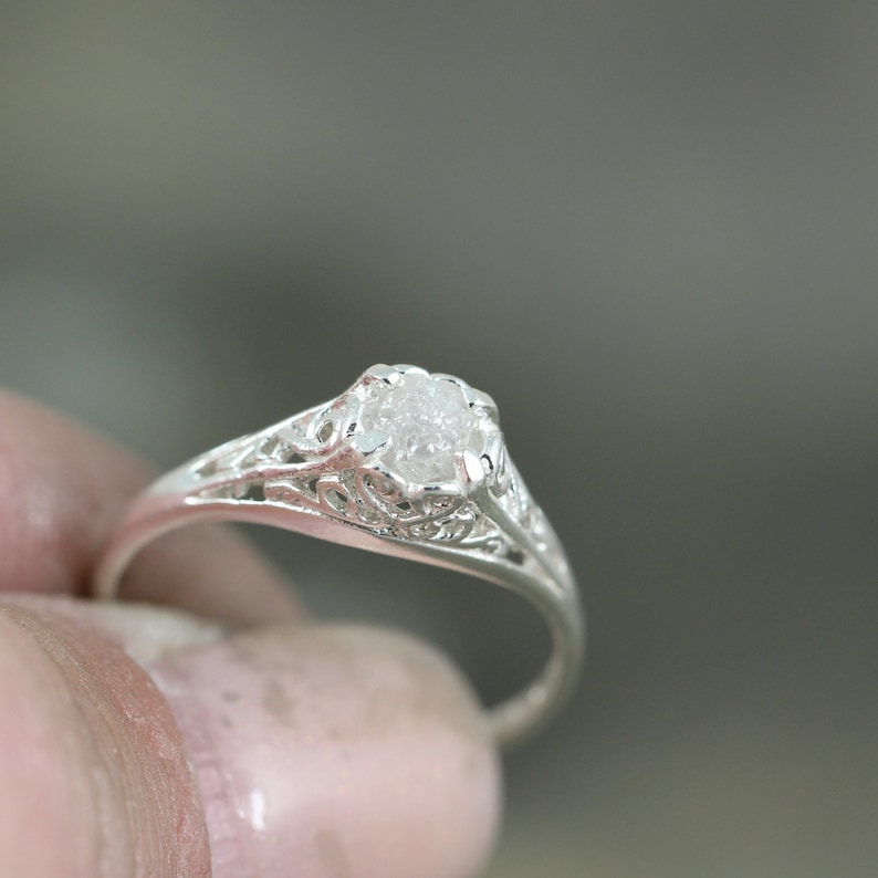 Antique Style Raw Diamond Engagement Ring Rough Uncut Rough Etsy