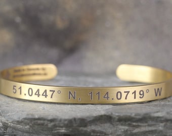 Engraved COORDINATES Cuff Bracelet - Rose, Yellow, Steel or Black Stainless Steel - Engraved with your special Place - Geocaching  Swag