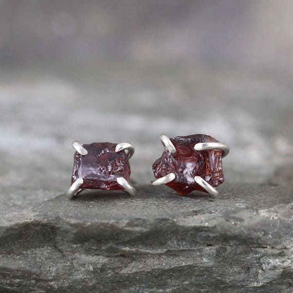 Raw Garnet Stud Earring January Birthstone Garnet Earrings Sterling Silver Gemstone Earring red Raw Gemstone Jewellery Made in Canada Etsy
