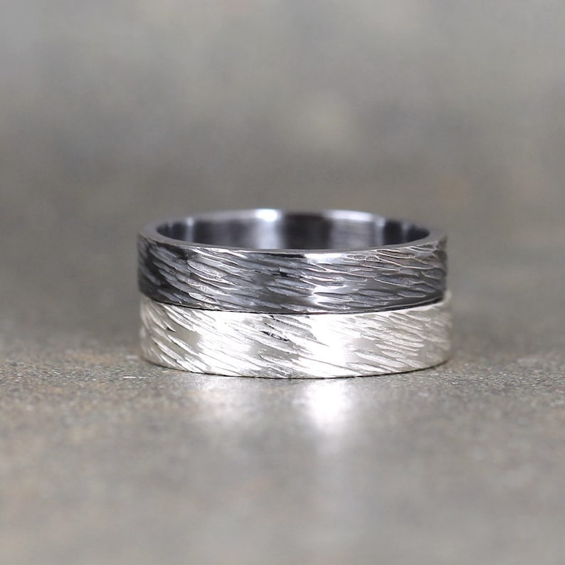 4mm Hammered Bark Texture Wedding Band Sterling Silver Etsy