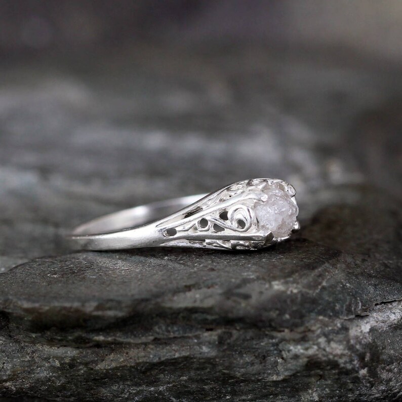 Antique Style Rough Diamond Engagement Ring Raw Uncut Rough Etsy