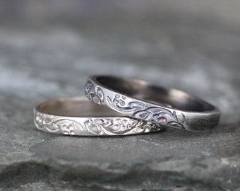 Vintage Style Design Band - Sterling Silver - Your choice of finish - Stacking Rings - Wedding Band - Engraved Bands