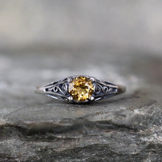 Solid Yellow Gold Scorpio Zodiac Sign November Birthstone Yellow CZ Ring