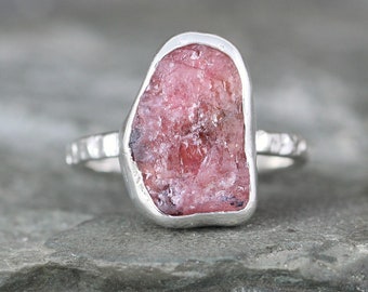 Raw Pink Sapphire Ring -  Rough Uncut Pink Gemstone - Sterling Silver -  Engagement Ring - September Birthstone Ring