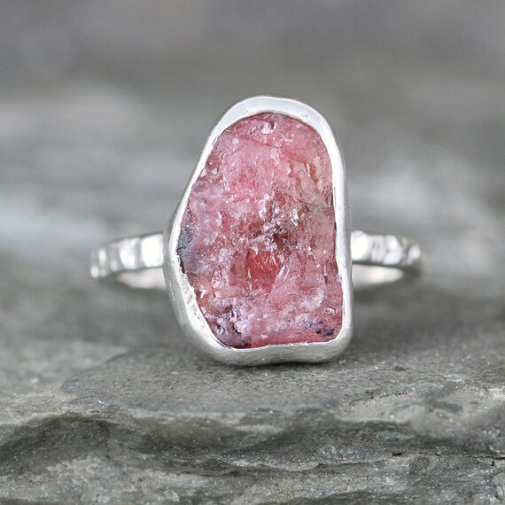 Raw Pink Sapphire Ring Rough Uncut Pink Gemstone Sterling Silver