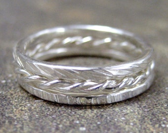 Sterling Silver Stacking Rings - Set of Three - Textured Bands - Wedding Bands - Friendship Rings - Stacking Ring Band Set of 3