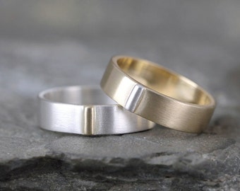 Gold & Silver Wedding Bands - 14K Yellow Gold and Sterling Silver - Coordinating Bands - Commitment Ring - Couples Rings - Mixed Metal Ring