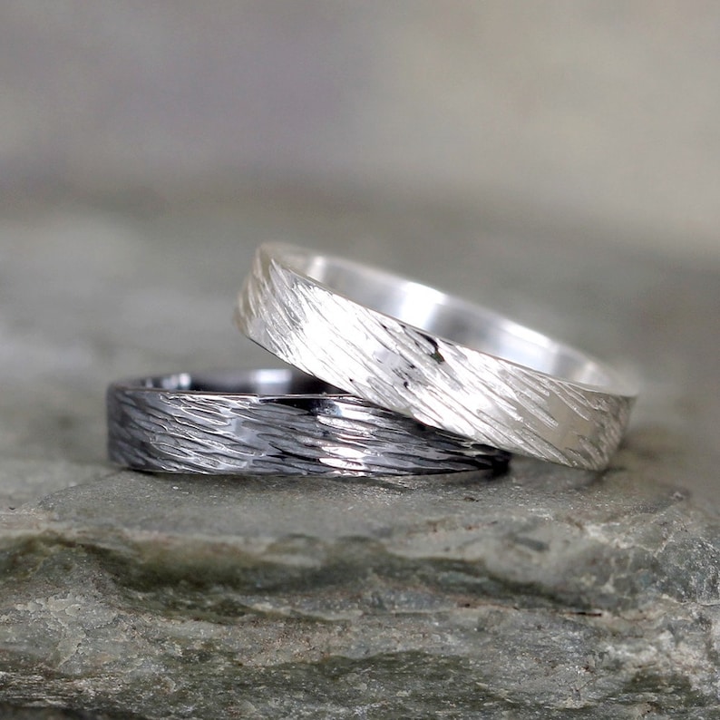 4mm Hammered Bark Texture Wedding Band Sterling Silver Etsy