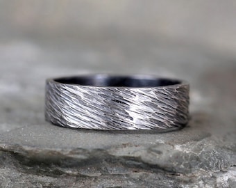 Sterling Silver Hammered Finish Wedding Band – Oxidized Patina – Commitment Rings – Wedding Bands – Unisex Design – Mens Bands