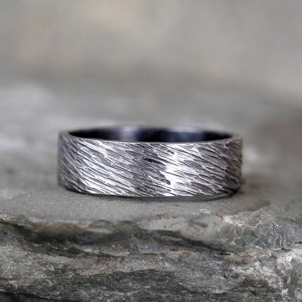 Sterling Silver Hammered Finish Wedding Band – Oxidized Patina – Commitment Rings – Wedding Bands – Unisex Design – Mens Bands