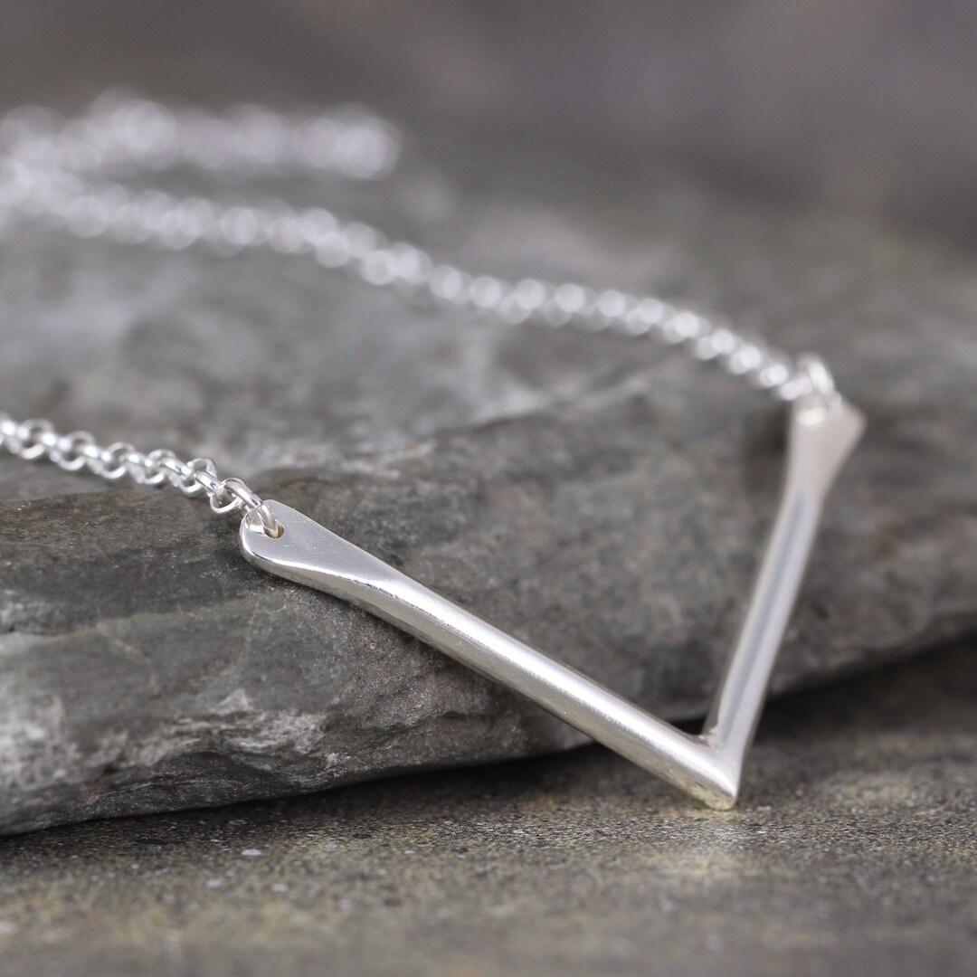 Chevron V Necklace Handmade in Sterling Silver V Chevron Bar Necklace