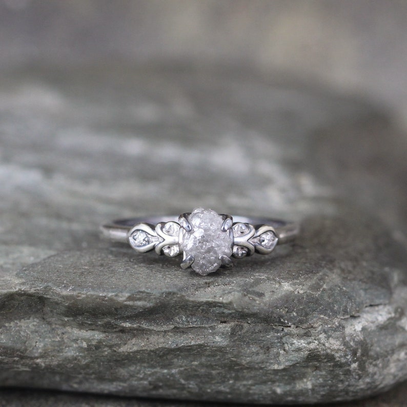 Rough Diamond Engagement Ring with Brilliant Cut Diamond Etsy