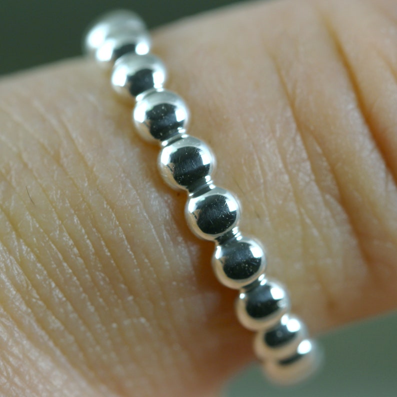 Sterling Silver Stackable Band Bead Ring Commitment Ring Modern Wedding Band Miniature Ball Ring