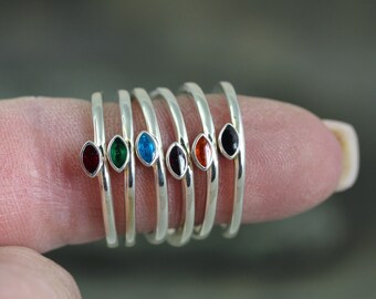 Colorful Stack Rings - Accent Rings - Stackable Ring - Enamel Color - Sterling Silver - Wedding & Commitment Rings