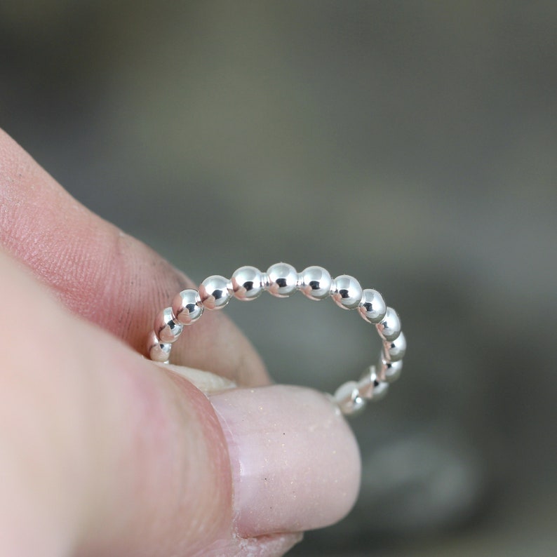 Sterling Silver Stackable Band Bead Ring Commitment Ring Modern Wedding Band Miniature Ball Ring