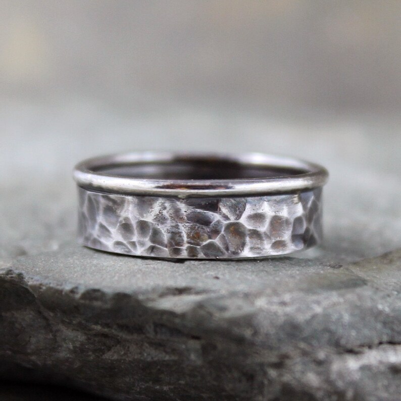 Rustic Sterling Silver Band Men's Jewellery Wedding Band Textured Wedding Band Silver Bands image 2