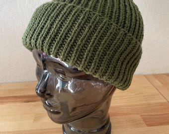 Gebreide beanie - olijfgroen