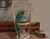 Wicker Rattan Peacock Chair plant stand, Small Wicker doll chair, Bohemian home decor, Boho mini wicker chair