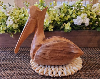 Hand Carved Wood Pelican Figurine