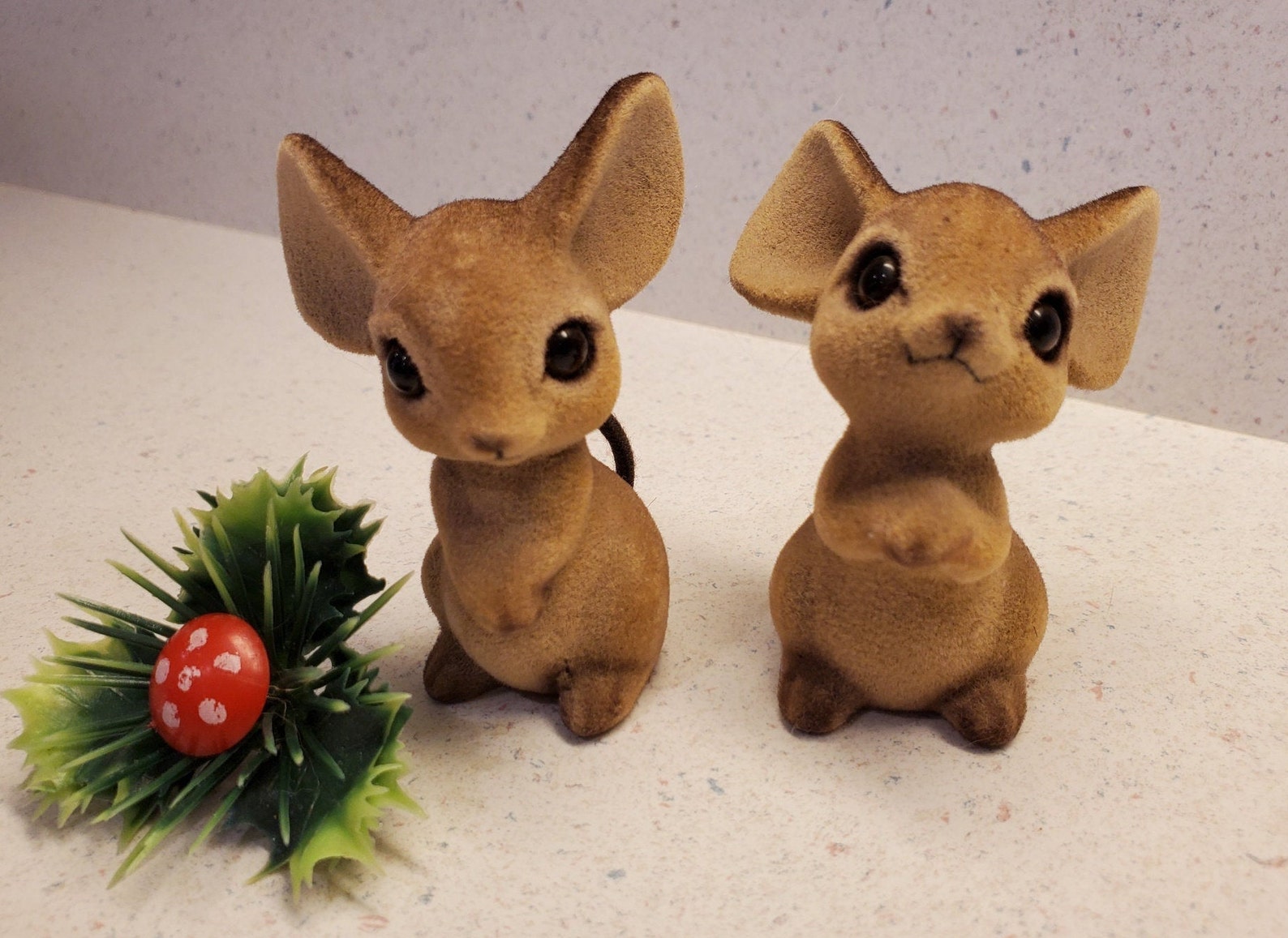 Vintage Flocked Christmas Mice Figurine Fuzzy Brown Mice Etsy