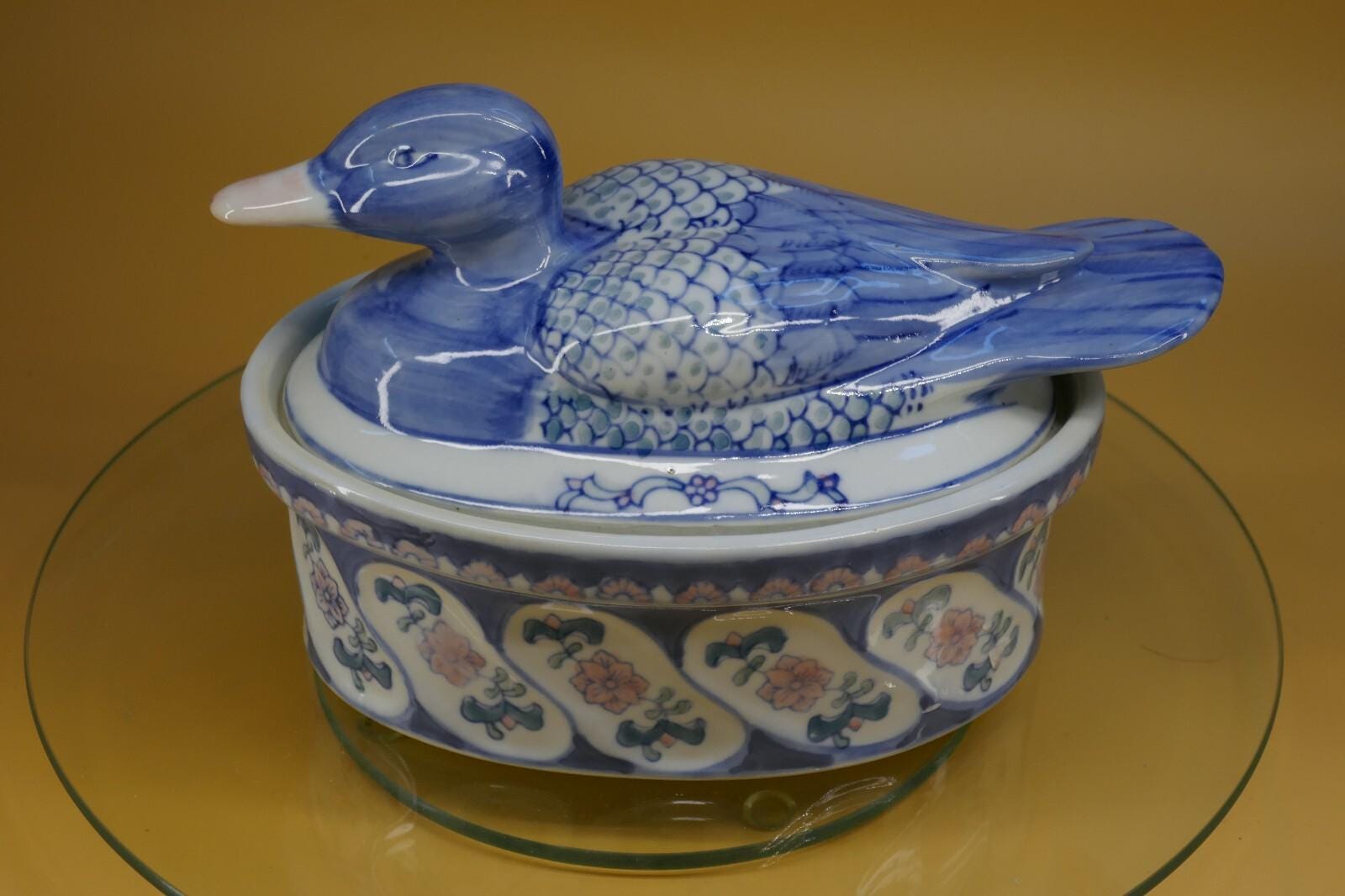 Blue and White Ceramic Duck - Etsy