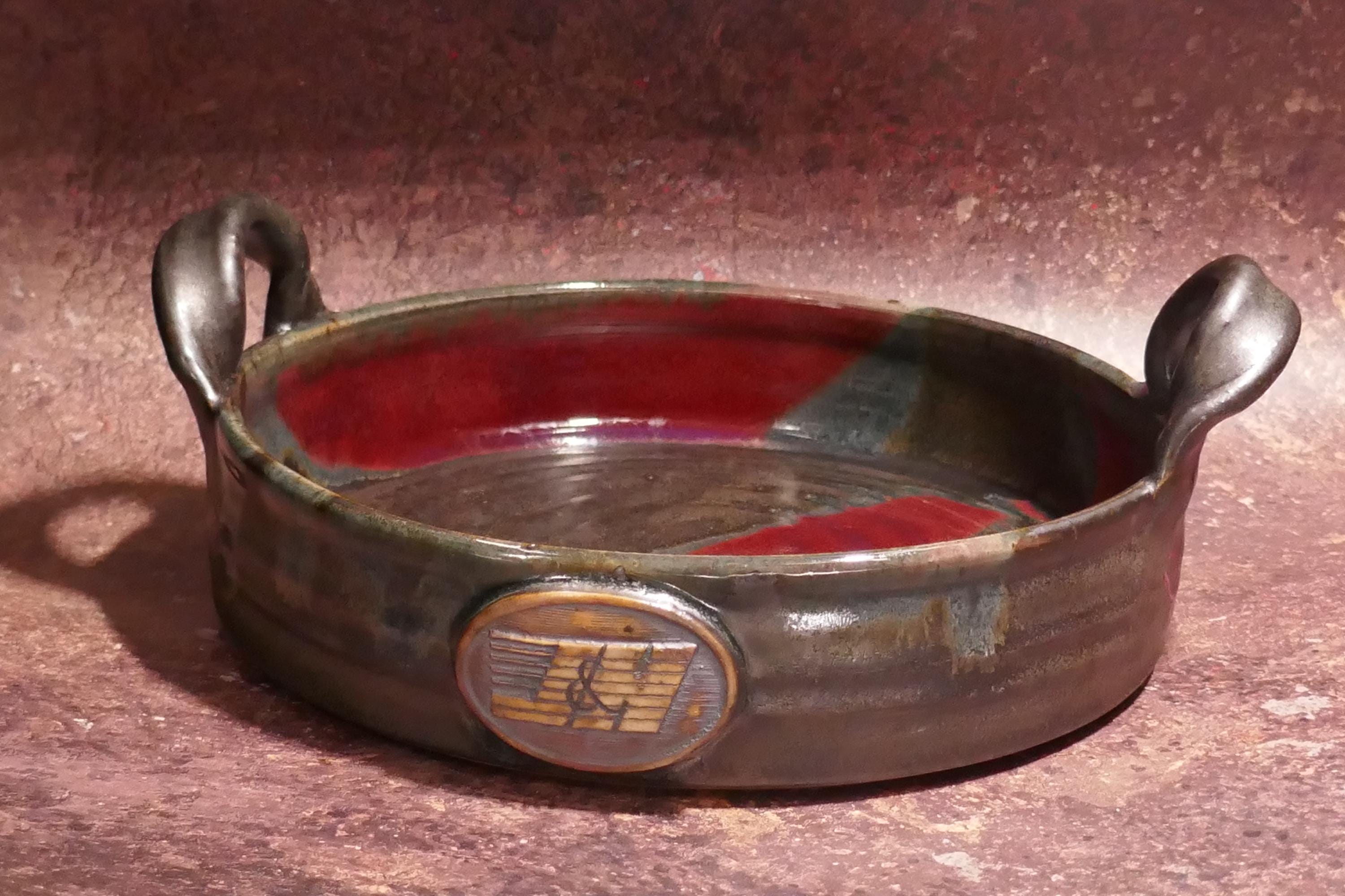 Signed Ceramic Platter by JH: Rustic Artisan Serving Dish