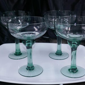 Vintage Large Hand Blown Green Glass Margarita Cocktail Glasses - Set of 4