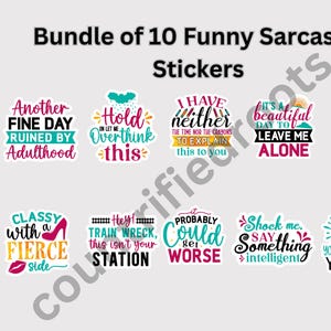 Funny Sarcastic Stickers Bundle Tote Bag SVG Water Bottle Decal PNG Sticker Bundle Adult Humor Stickers Journal Stickers