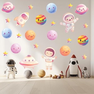 Adesivo da parete "Cosmic Journey" - Astronauta Pianeti colorati Stelle Razzi UFO per la cameretta dei bambini, asilo nido e sala giochi