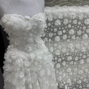 Floral 3D Lace Fabric with Pearls Bridal and Evening Dress Lace Veil Flowers Custom Bridal Gloves