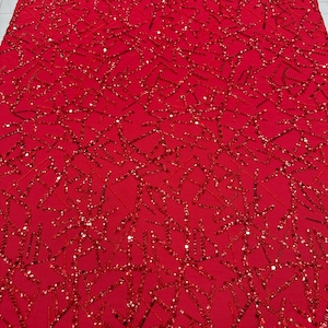 Red Sequin Beaded Pearl Tulle Fabric, Luxurious Sparkly Lace, for Gowns Stage Costumes, Evening Custom Design, Dress Fabric by Yard
