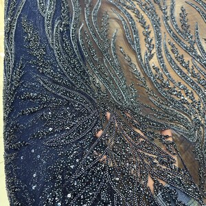 Navy blue imported fabric with oxidise pearl embroidered gown main image 0