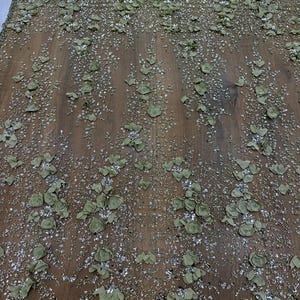 3D Flower Olive Green Lace Fabric, Beaded Evening Dress Material, Prom Dress Fabric, Multiple Colors Available