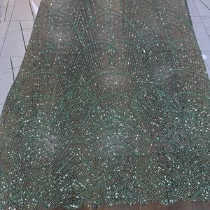 Soft Mint Green Beaded Embroidery Tulle, Art Deco Design Fabric, Bridesmaid Lace Fabric, Evening Dress Gown, Stage Costume Material
