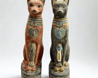 古代エジプトの黒猫バステト像、エジプト産手作り石彫刻｜博物館