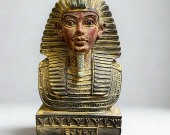 Handmade Golden Pharaoh Bust Statue | Egyptian Decor