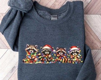 Christmas Raccoon Sweatshirt, Christmas Raccoon Sweater, Cozy Christmas T-Shirts, Merry Christmas Holiday Gifts