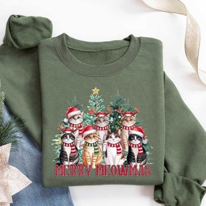 Merry Meowmas Sweatshirt, Cat Christmas Sweater, Cat Lover Xmas T-Shirt, Christmas Cat Mom Crewneck, Catmas Gift For New Year, Xmas Hoodie